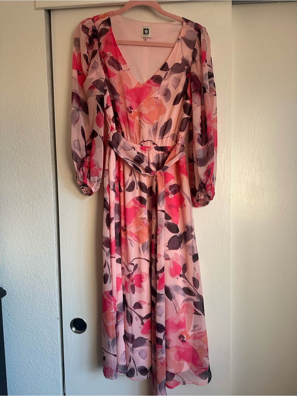 Alfani Pink Floral V-Neck Maxi Dress